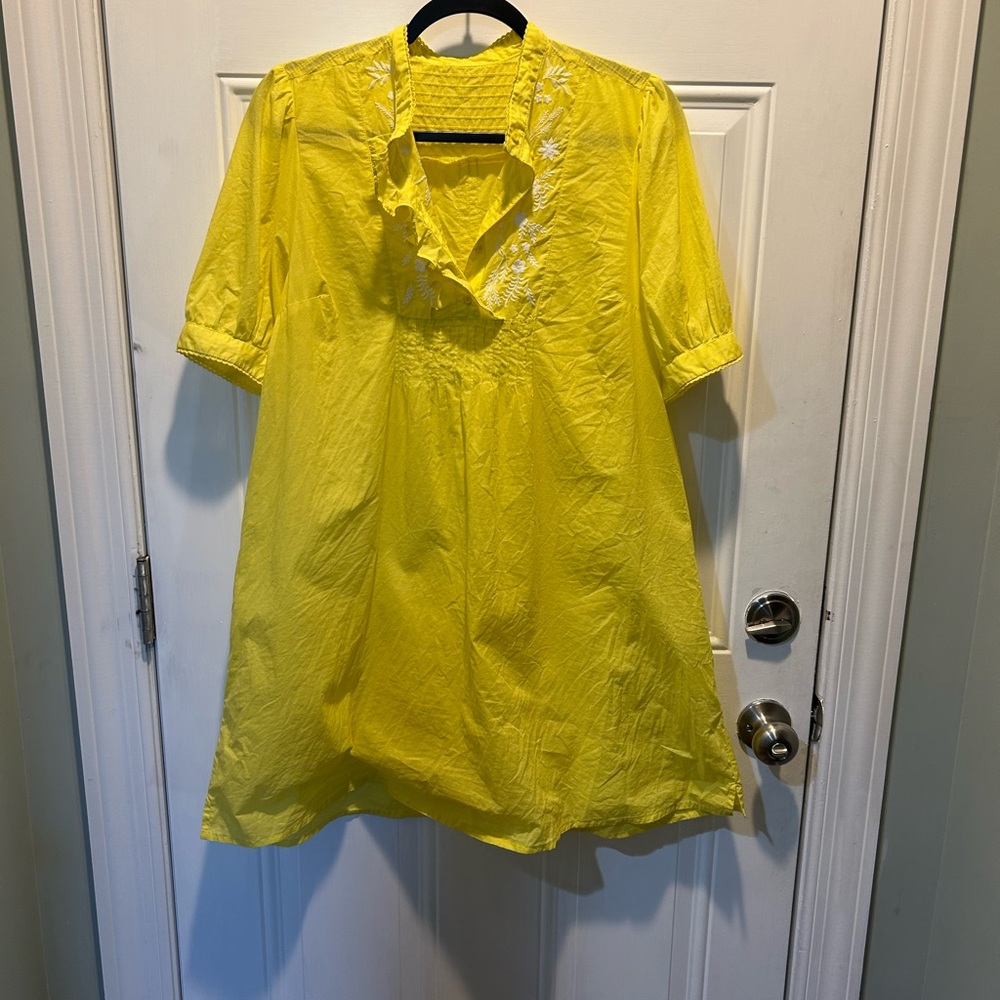 French Connection Bright Yellow Embroidered Dress